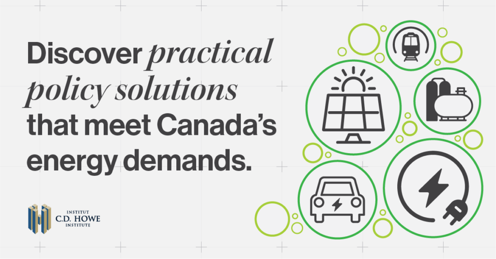 Graphic with logos related to energy and transportation. Text says "Discover practical policy solutions that meet Canada's energy demands."