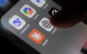 London, UK - 05 03 2025: Apple iPhone screen with Artificial Intelligence icons internet AI app application ChatGPT, DeepSeek, Gemini, Copilot, Grok, Claude, etc.